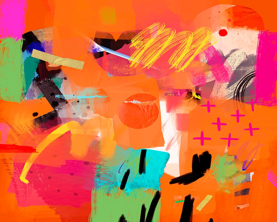Bright Orange Abstract Painting, Office Wall Art Print - Image 4
