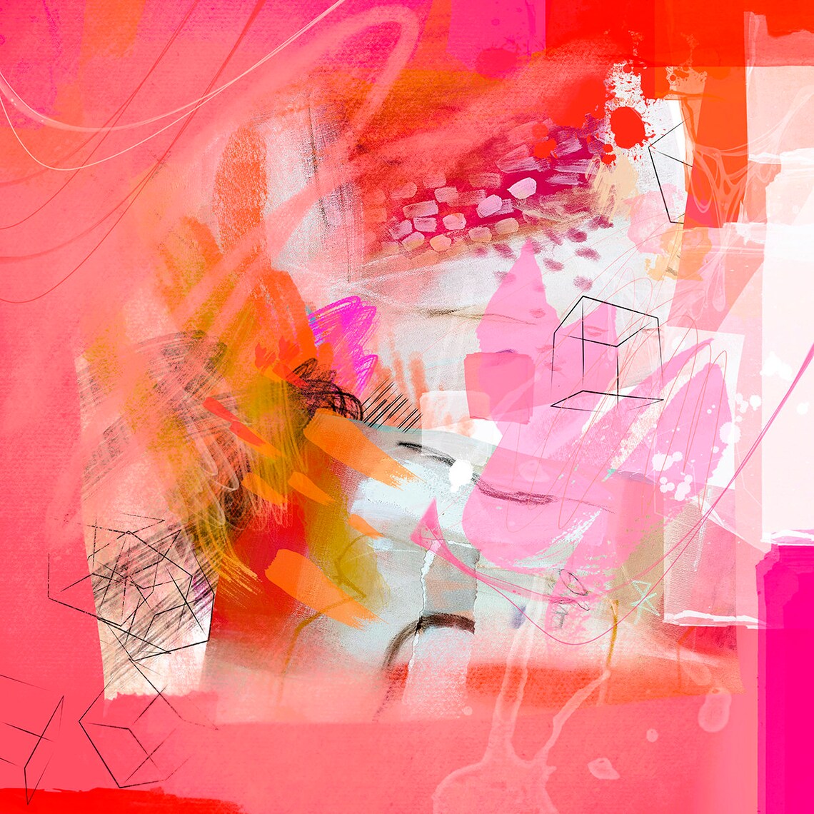 Hot Pink and Orange Abstract Painting Art Print - Image 3