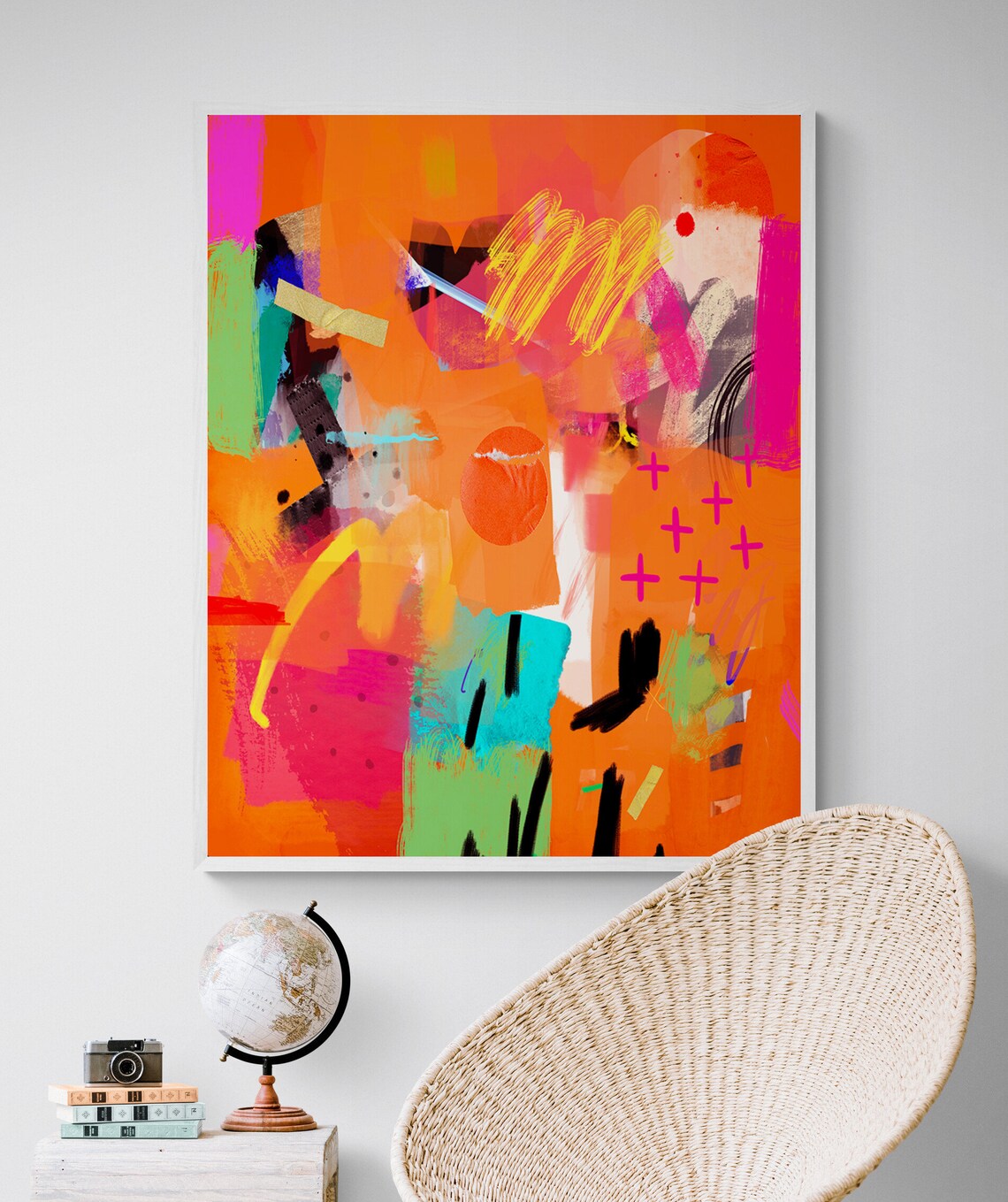 Bright Orange Abstract Painting, Office Wall Art Print - Image 2