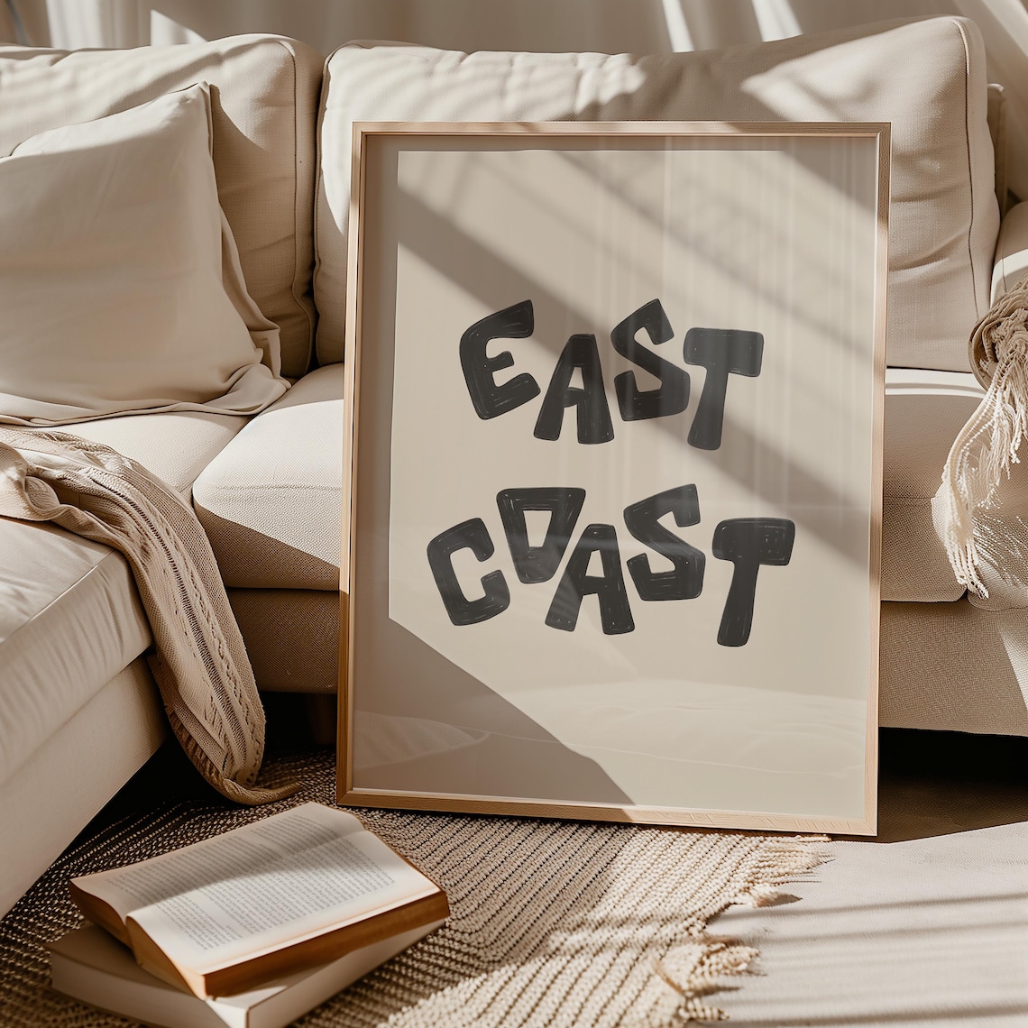 East Coast Hand Lettered Sign Neutral Cream Minimalist Coastal Poster