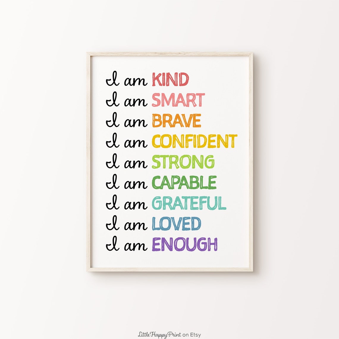 I Am Affirmations Rainbow Kids Nursery Classroom Positive Poster