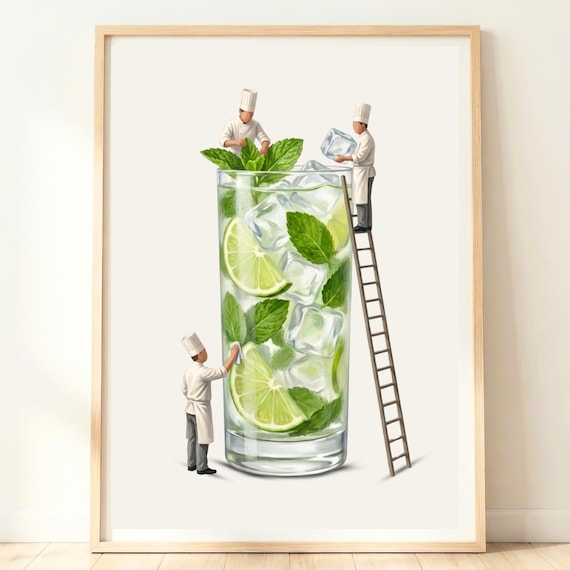 Mojito Cocktail Wall Art Mint Lime Drink Print Summer Bar Decor Fresh Poster