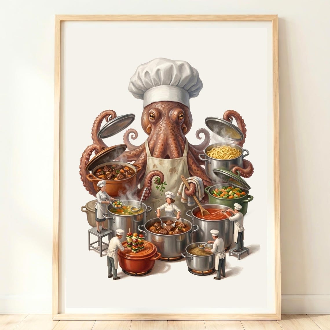 Octopus Wall Art Cooking Chef Gift Coastal Kitchen Decor Print
