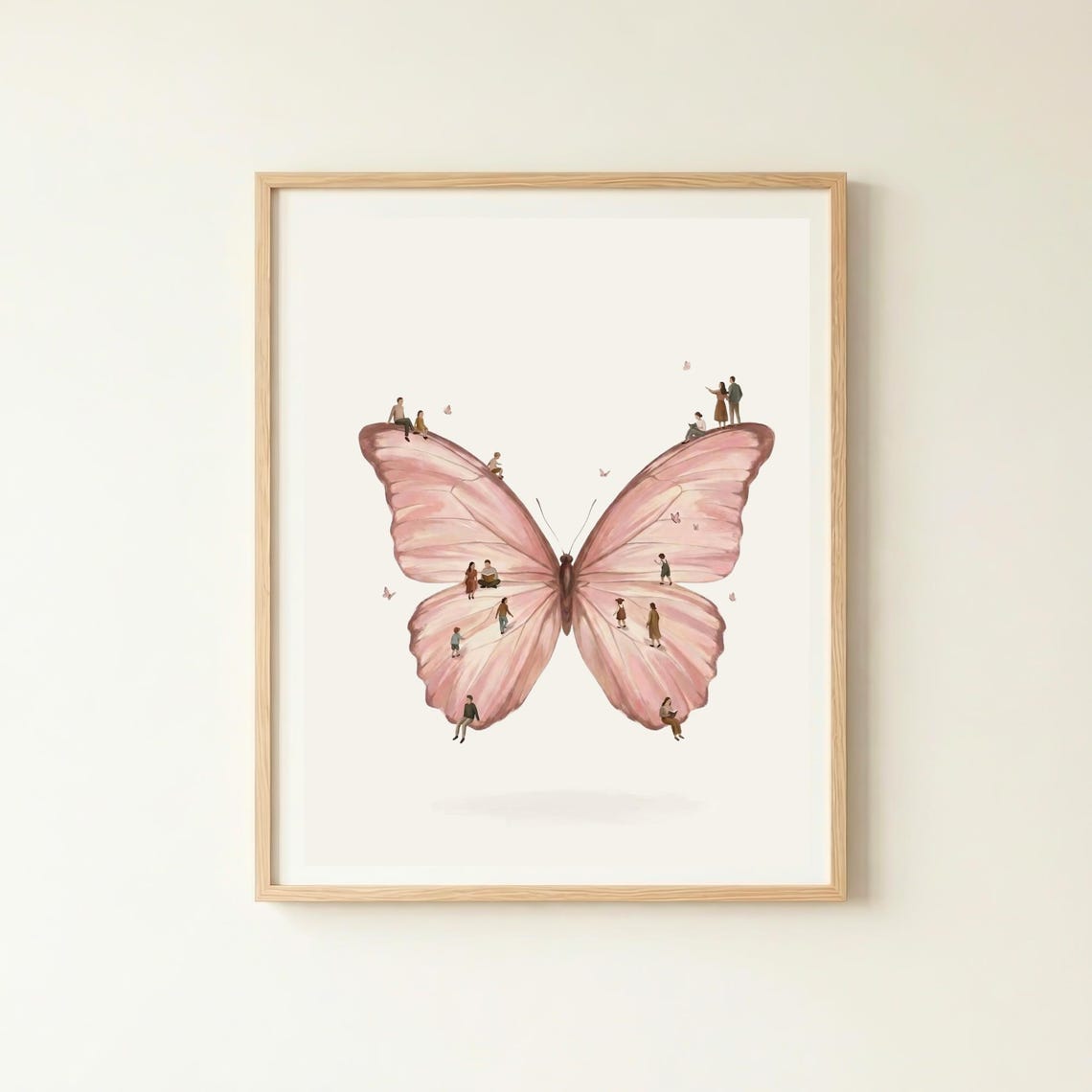 Pink Butterfly with Tiny People Whimsical Nature Girls Room Poster
