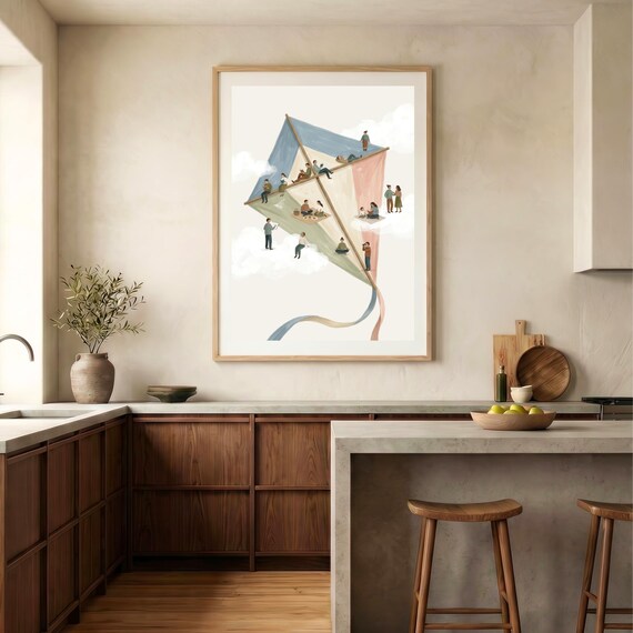 Kite Wall Art - Pastel Art Print, Whimsical Sky