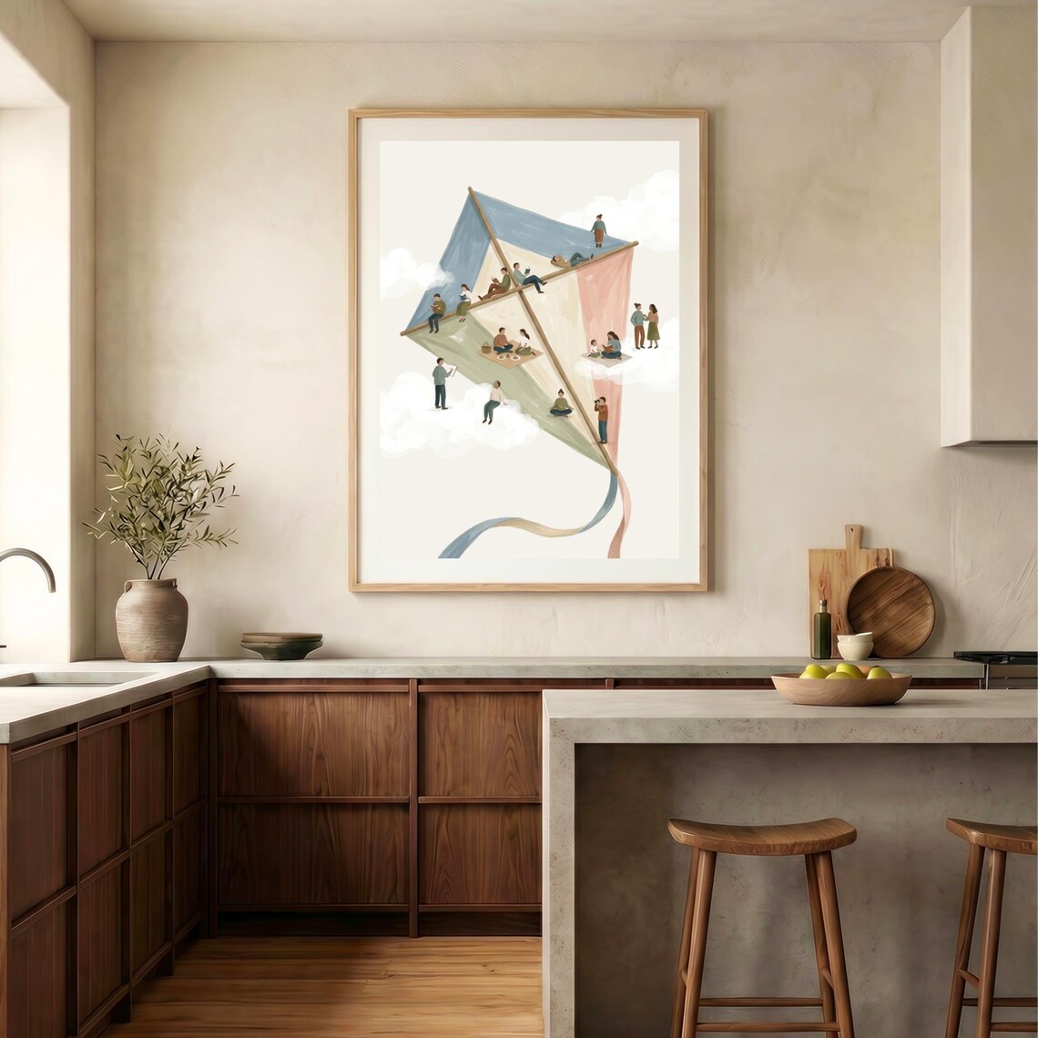 Kite Wall Art - Pastel Art Print, Whimsical Sky