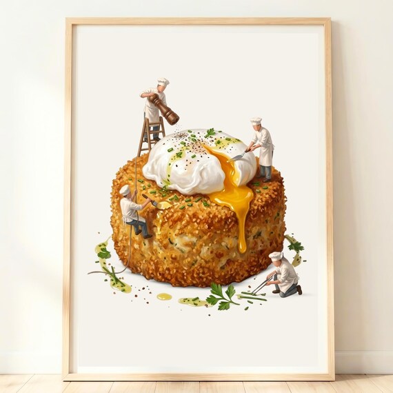 Fishcake Wall Art Fish Kitchen Print Coastal Seafood Decor British Food Poster Chef Gift