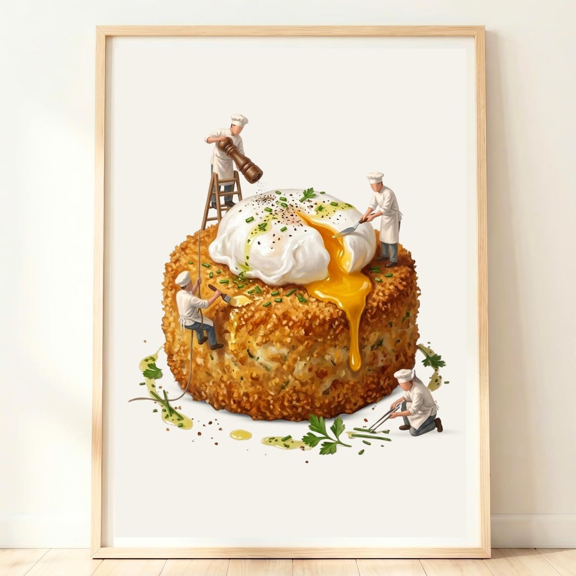 Tiny Chefs Giant Fishcake Poached Egg Fun Kitchen Food Poster