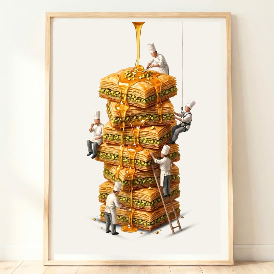 Tiny Chefs Stacking Pistachio Baklava Drizzled with Honey Poster
