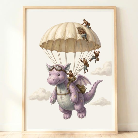 Dragon Nursery Art Fantasy Kids Wall Teddy Print Magical Bedroom Decor Baby Room