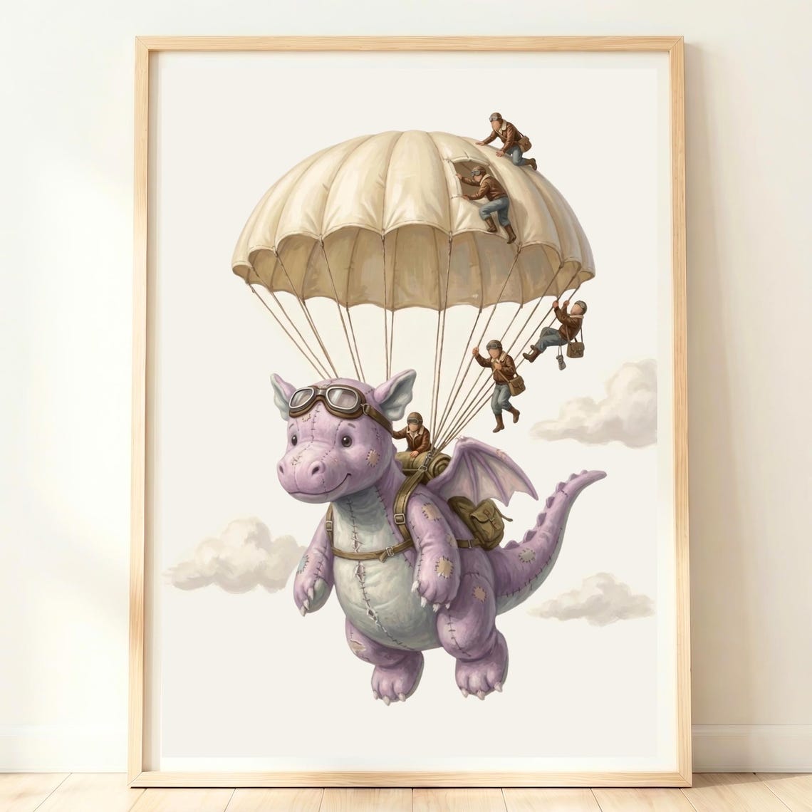 Purple Dragon Parachute Fantasy Adventure Kids Nursery Poster