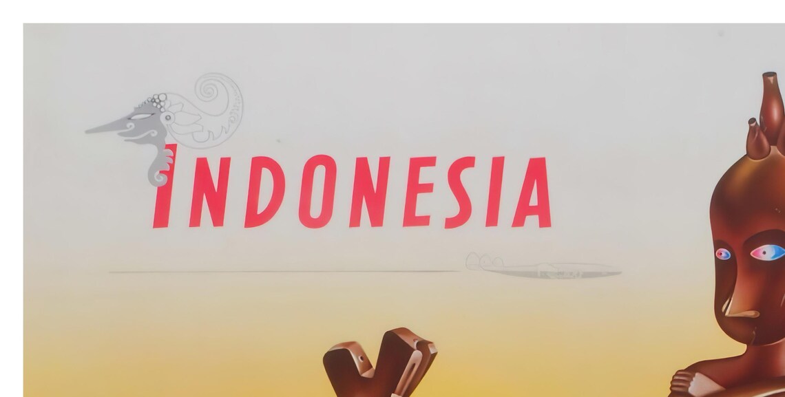Indonesia Qantas BOAC Vintage Carved Tribal Statues Airline Poster - Image 2