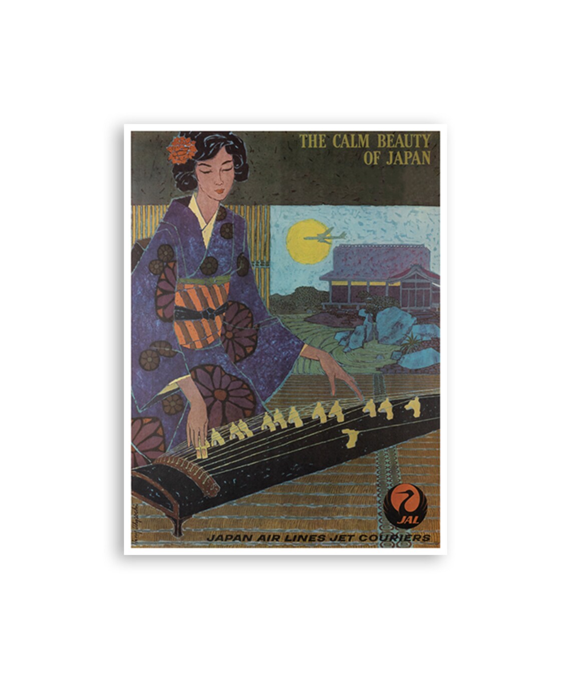 Japan Calm Beauty Kimono Koto Japan Air Lines Vintage Travel Poster