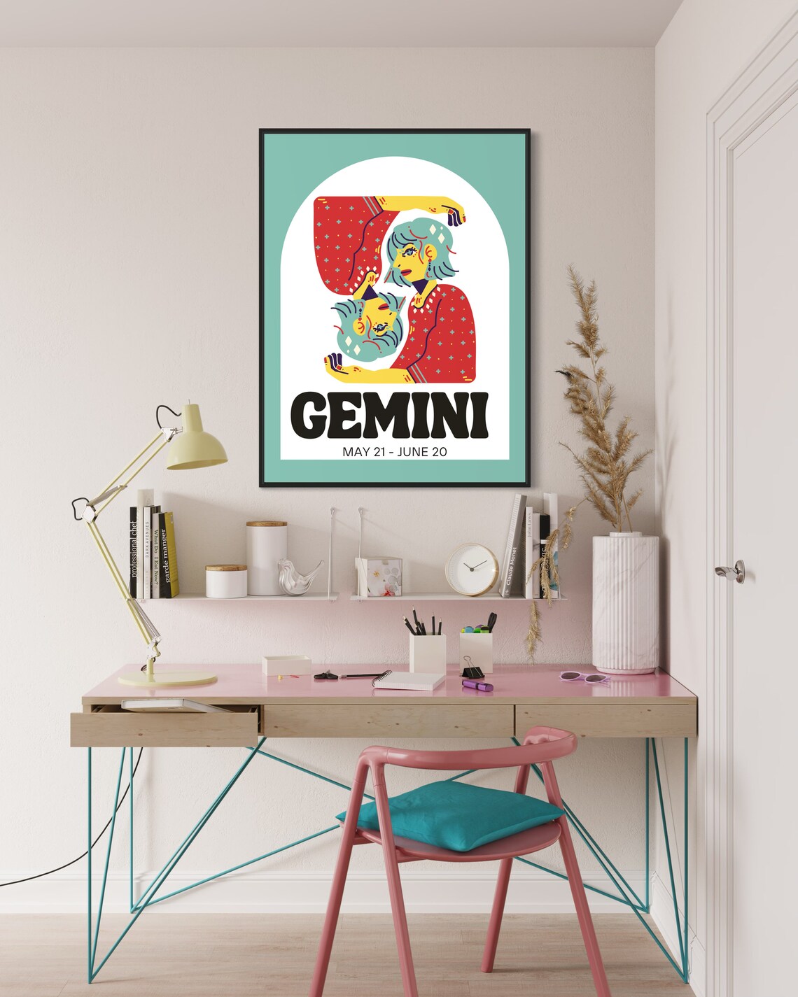 Gemini Zodiac Sign Retro Twins May June Astrology Art Poster - Image 2