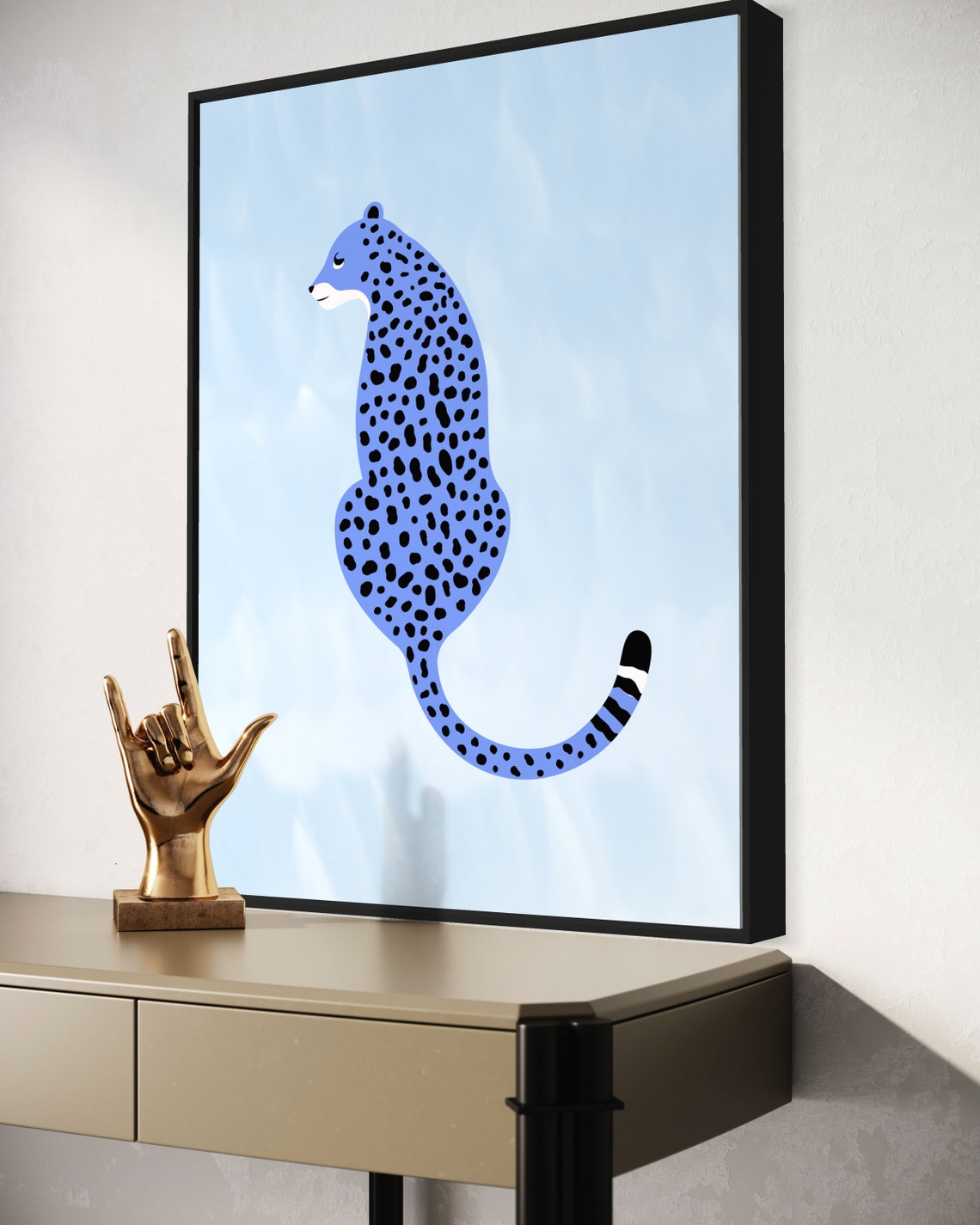Blue Leopard Spotted Big Cat Whimsical Animal Nursery Art Poster - Image 4