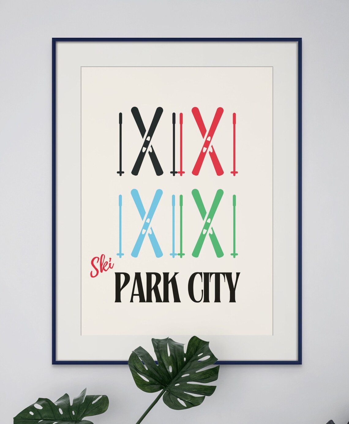 Ski Park City Colorful Crossed Skis Retro Winter Sports Travel Poster - Image 4