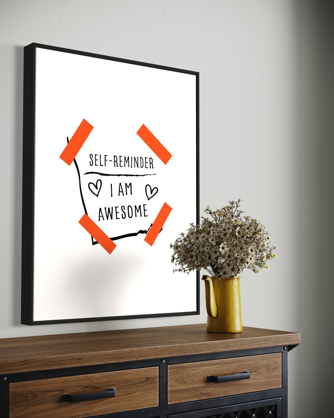 Self Reminder I Am Awesome Sticky Note Orange Tape Positive Quote Poster - Image 3