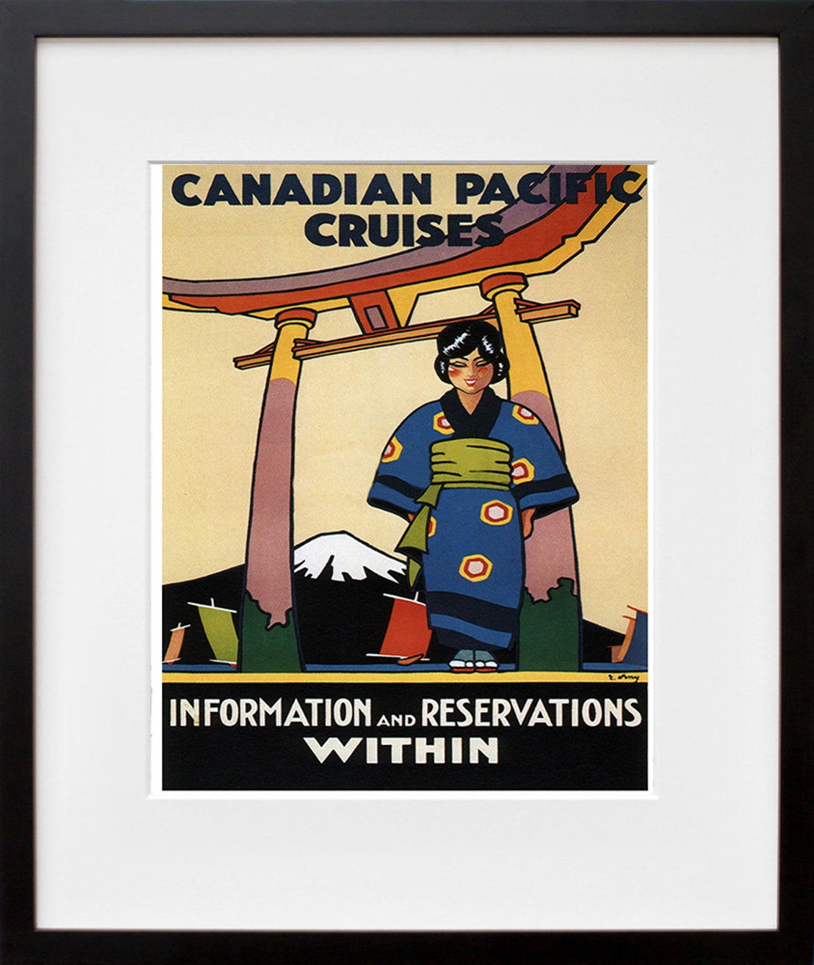 Canadian Pacific Cruises Vintage Japan Kimono Torii Gate Travel Poster - Image 2