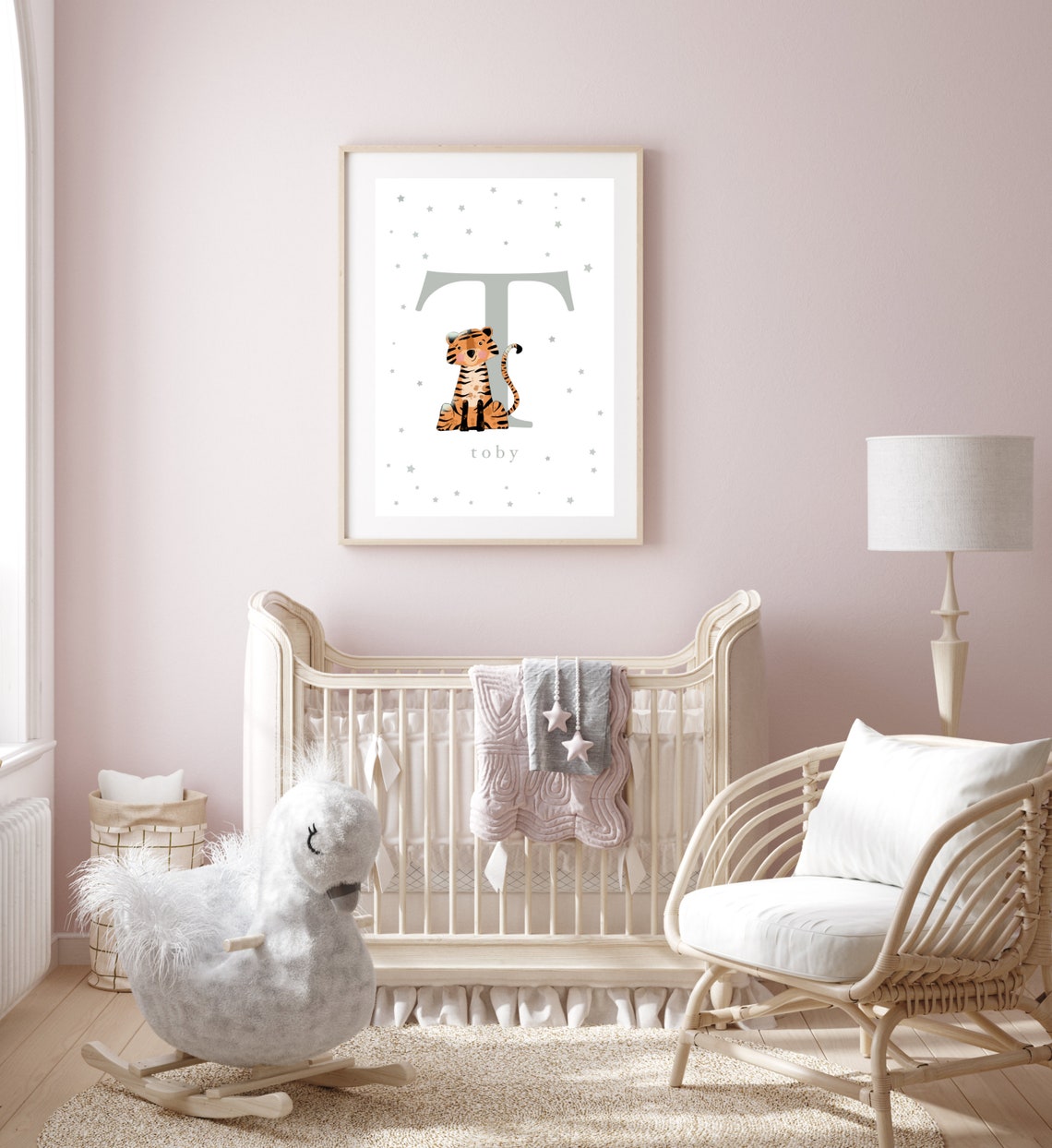 Personalised Letter T Tiger Poster with Name Toby for Nursery - Image 2
