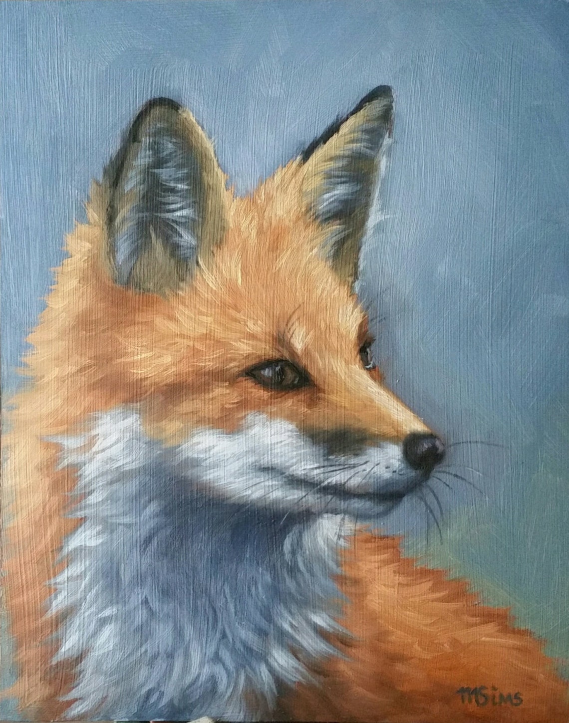 Red Fox in Elegant Side Profile Oil Painting Wildlife Poster
