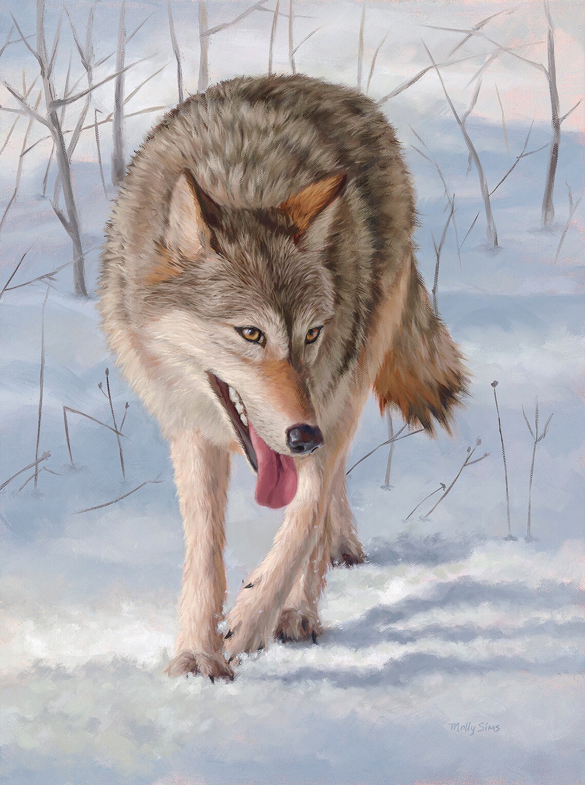 Gray Wolf Walking Through the Snow Oil Painting Wildlife Poster