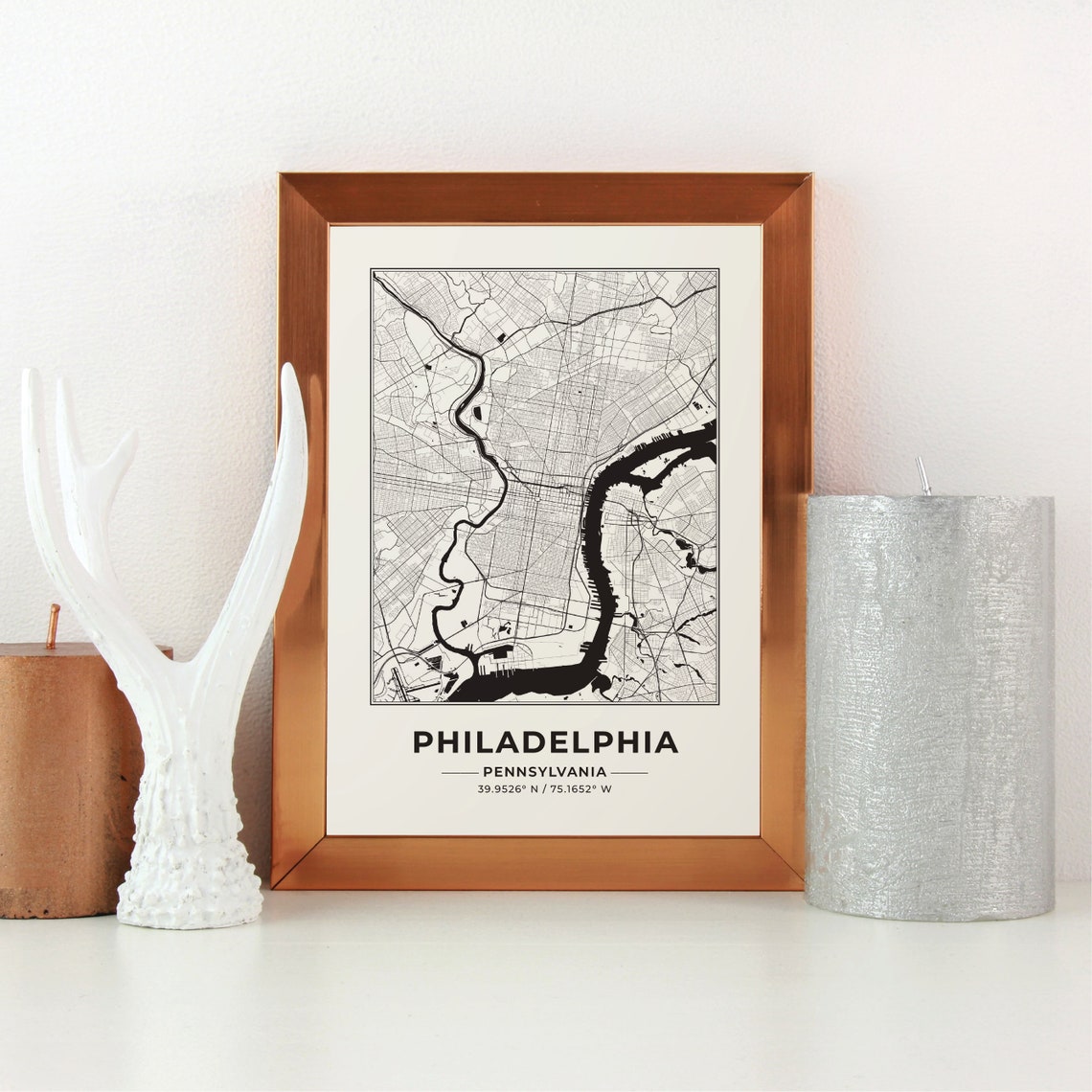 Philadelphia Pennsylvania Street Map Coordinates Black White Poster - Image 3