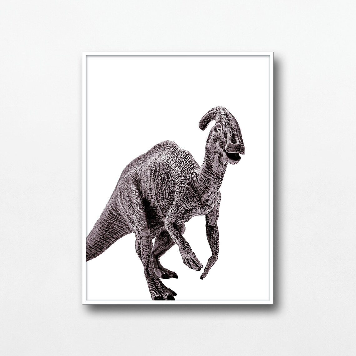Parasaurolophus Dinosaur Toy Black White Photo Kids Nursery Poster - Image 3