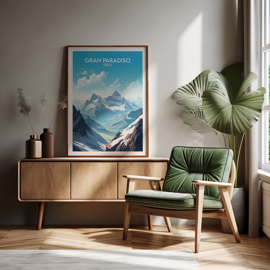 Gran Paradiso Italy Snowy Alpine Peaks Retro Travel Art Poster - Image 2