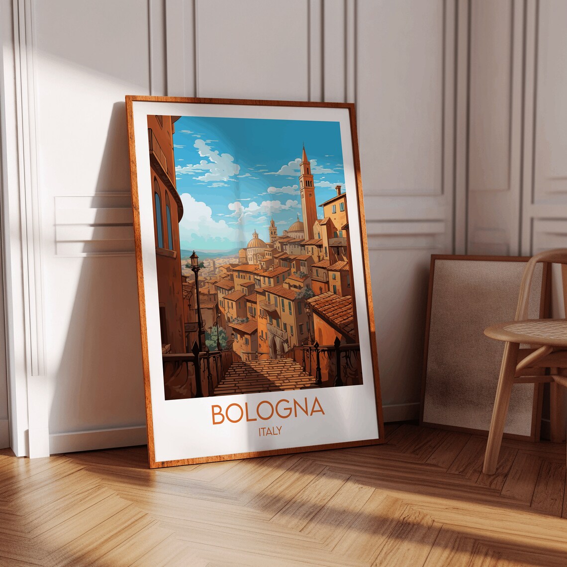 Bologna Italy Terracotta Rooftops and Towers Old Town Travel Poster - Image 2
