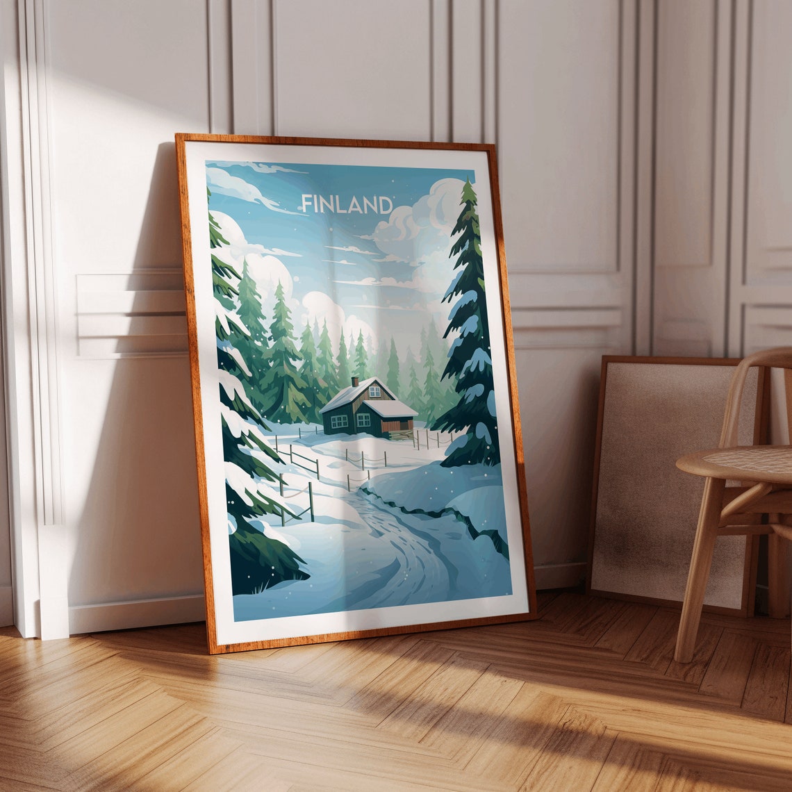 Finland Lapland Snowy Cabin Winter Forest Wonderland Art Poster - Image 2