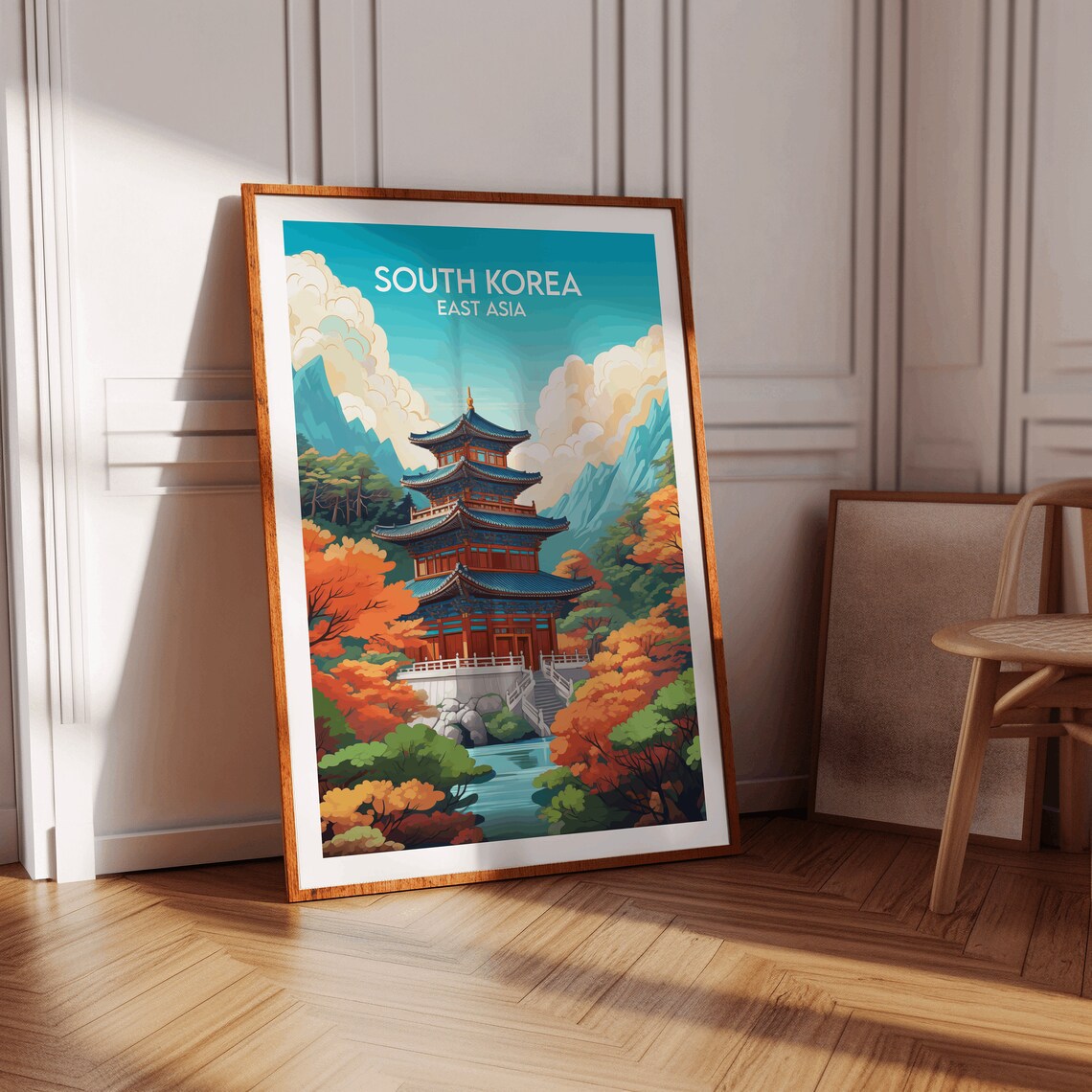 South Korea East Asia Temple Autumn Mountain Scenic Travel Poster - Image 3