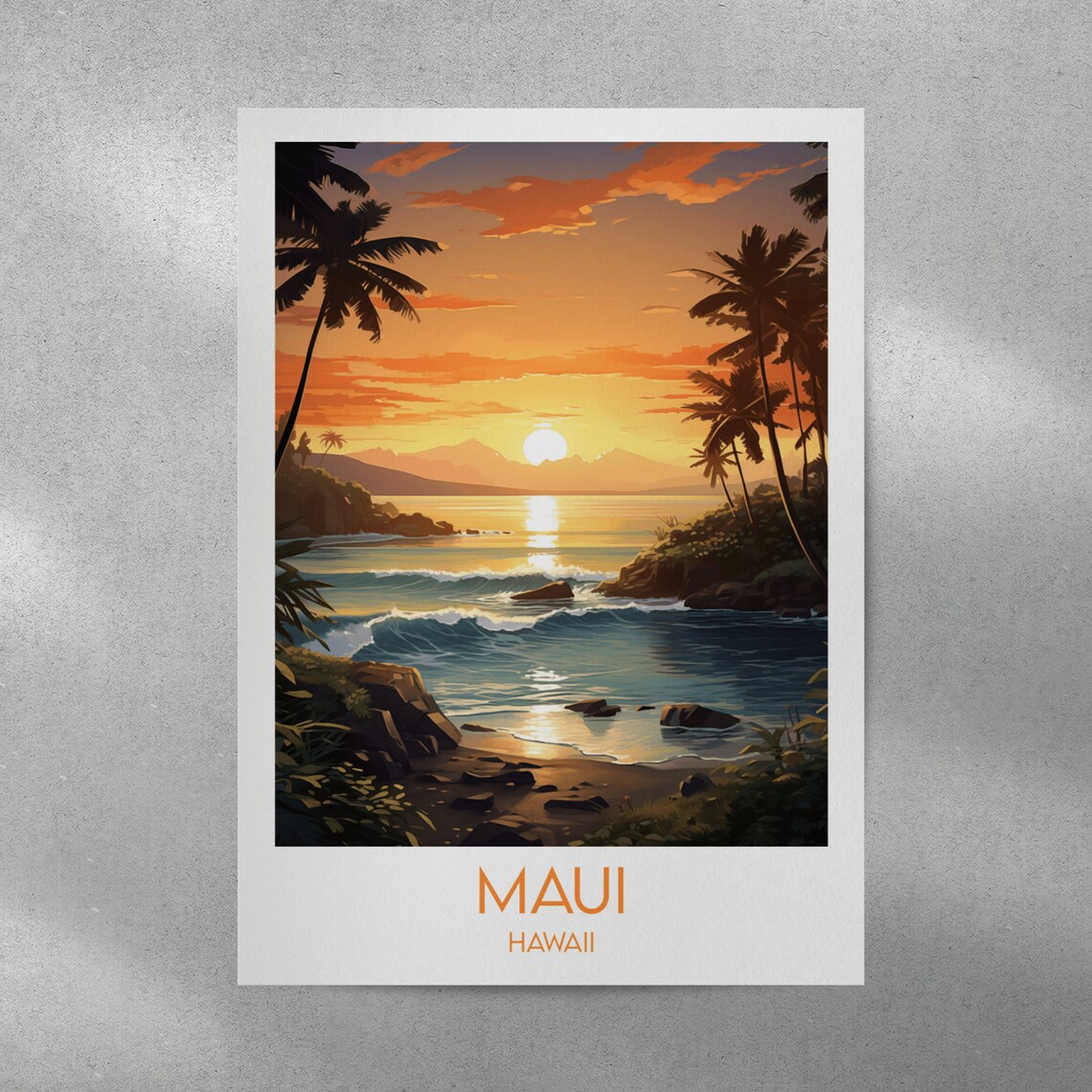 Maui Hawaii Golden Beach Sunset Palm Trees Tropical Travel Poster - Image 3