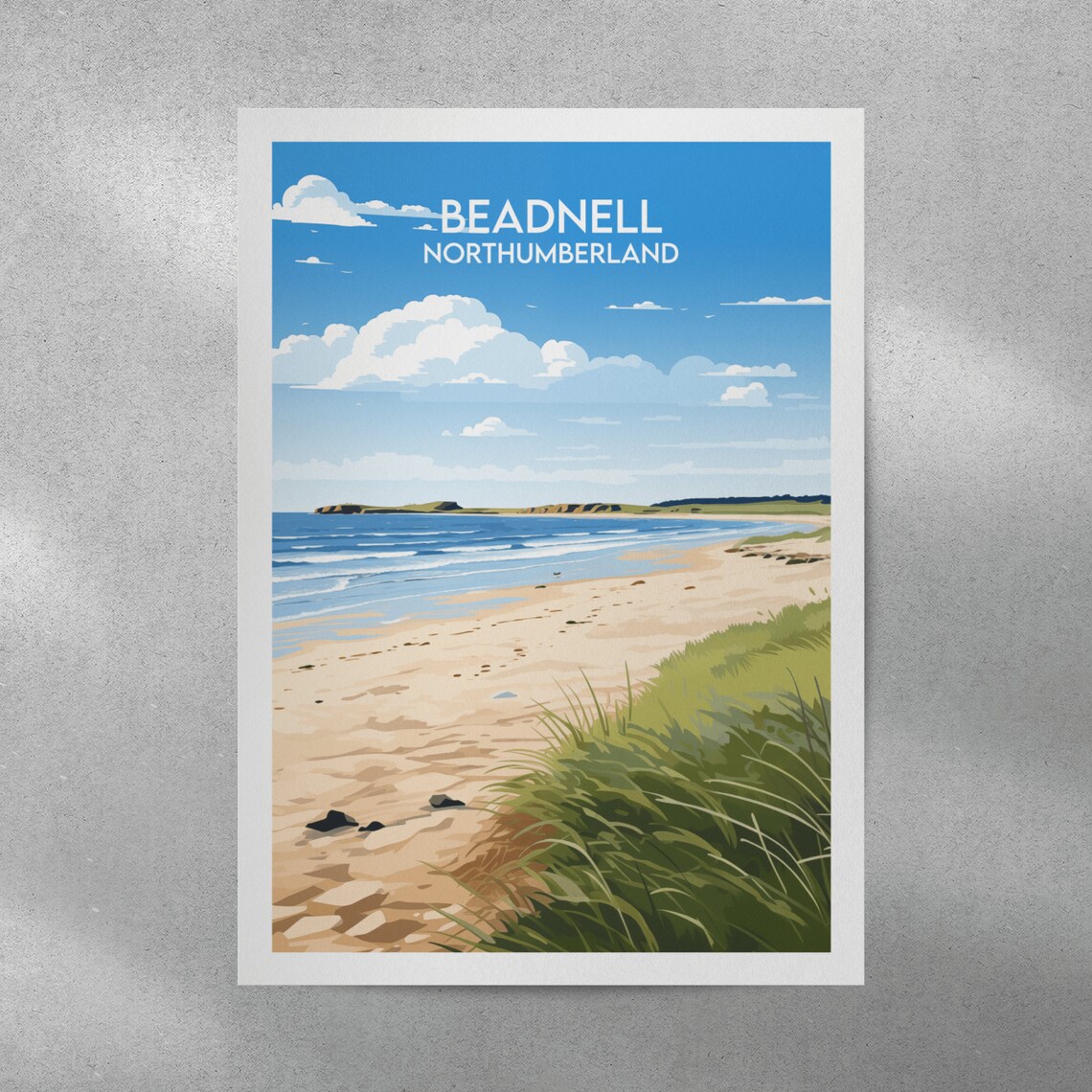 Beadnell Northumberland Golden Beach and Dune Grass Travel Poster - Image 3