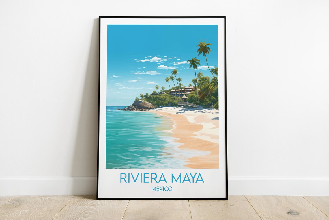 Riviera Maya Travel Poster, Cancun Mexico Custom