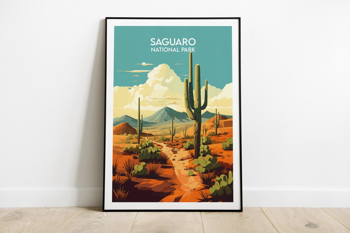 Saguaro National Park Arizona Desert Cactus Landscape Travel Poster - Image 3