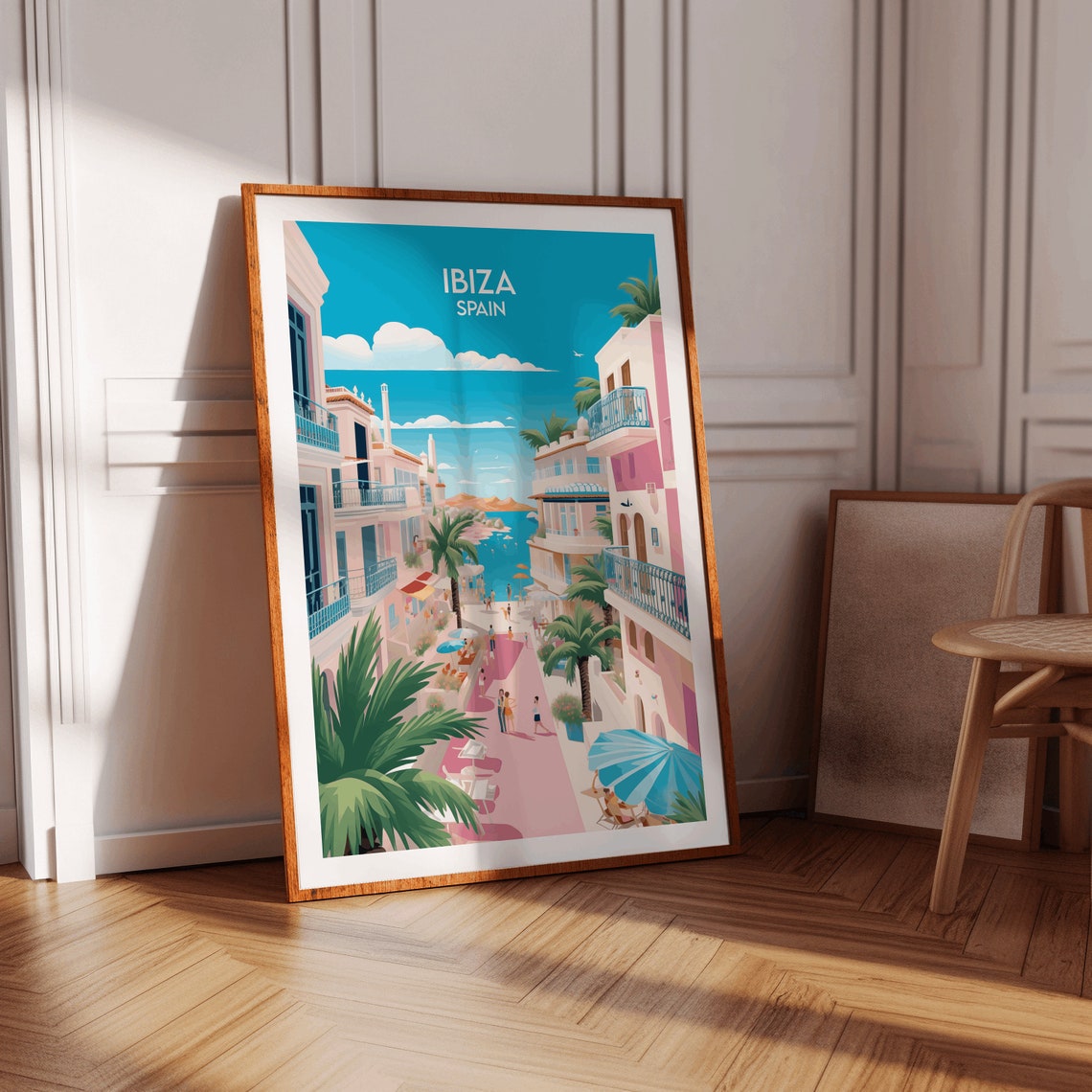 Ibiza Spain Pink Mediterranean Street Palms Vintage Travel Poster - Image 4
