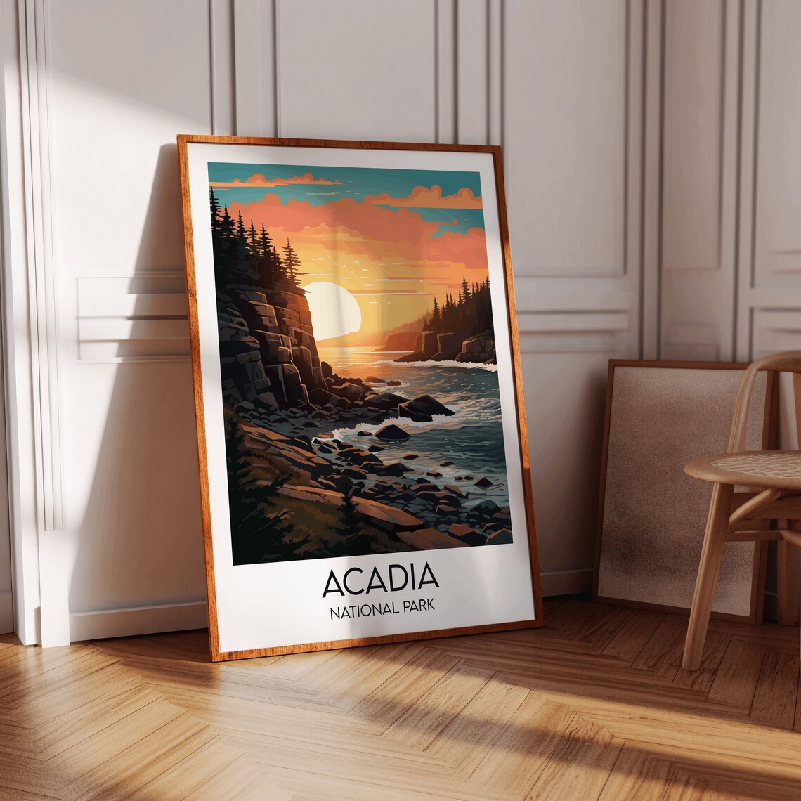 Acadia National Park Maine Sunset Rocky Coastline Art Poster - Image 2