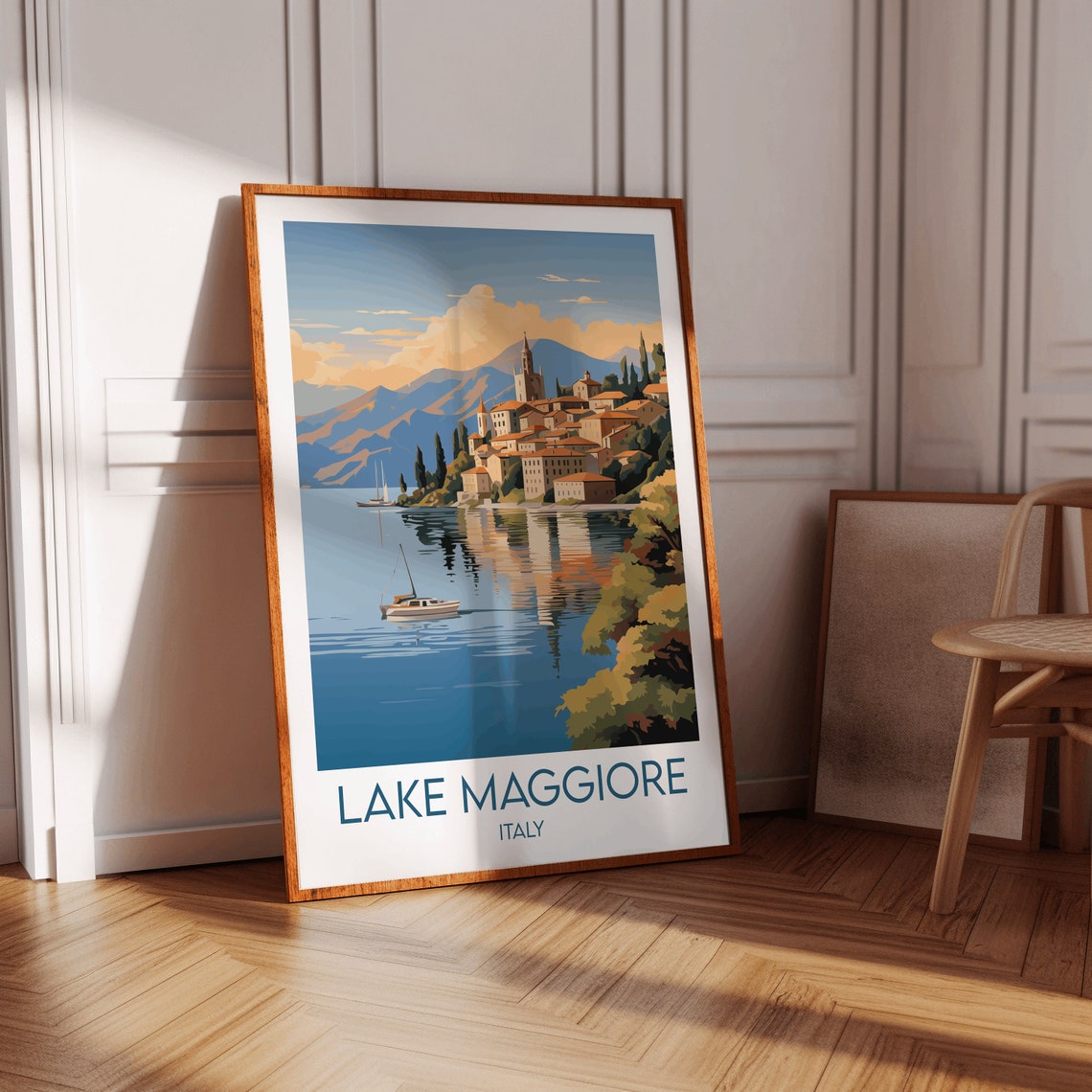 Lake Maggiore Italy Golden Hour Lakeside Town Vintage Travel Poster - Image 3