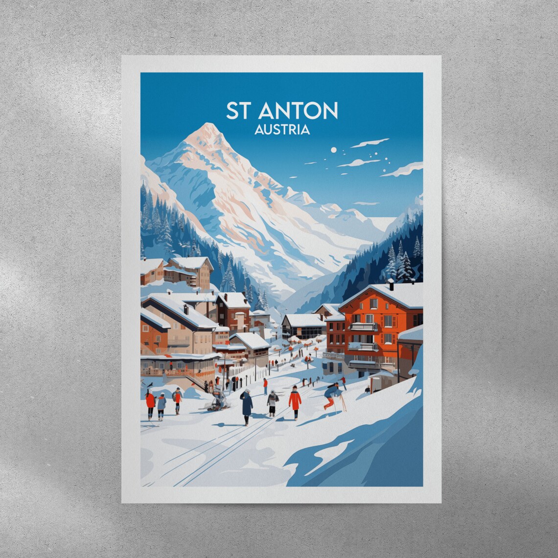 St Anton Austria Snowy Alpine Ski Village Vintage Travel Poster - Image 4