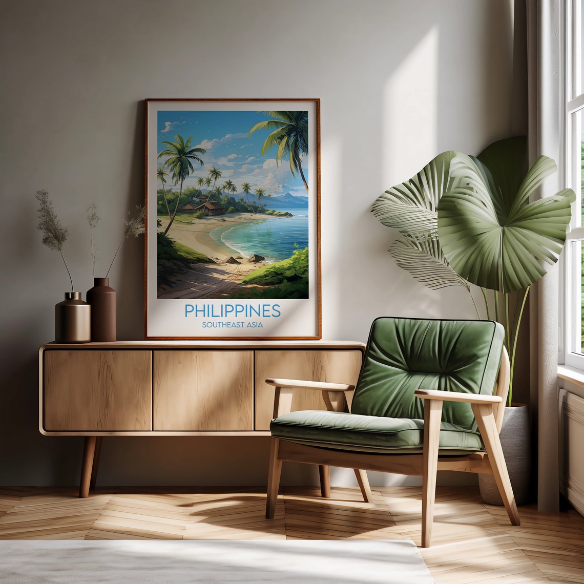 Philippines Southeast Asia Tropical Beach Palms Vintage Travel Poster - Image 2