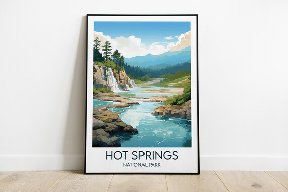 Hot Springs National Park River Waterfall Scenic Art Travel Poster