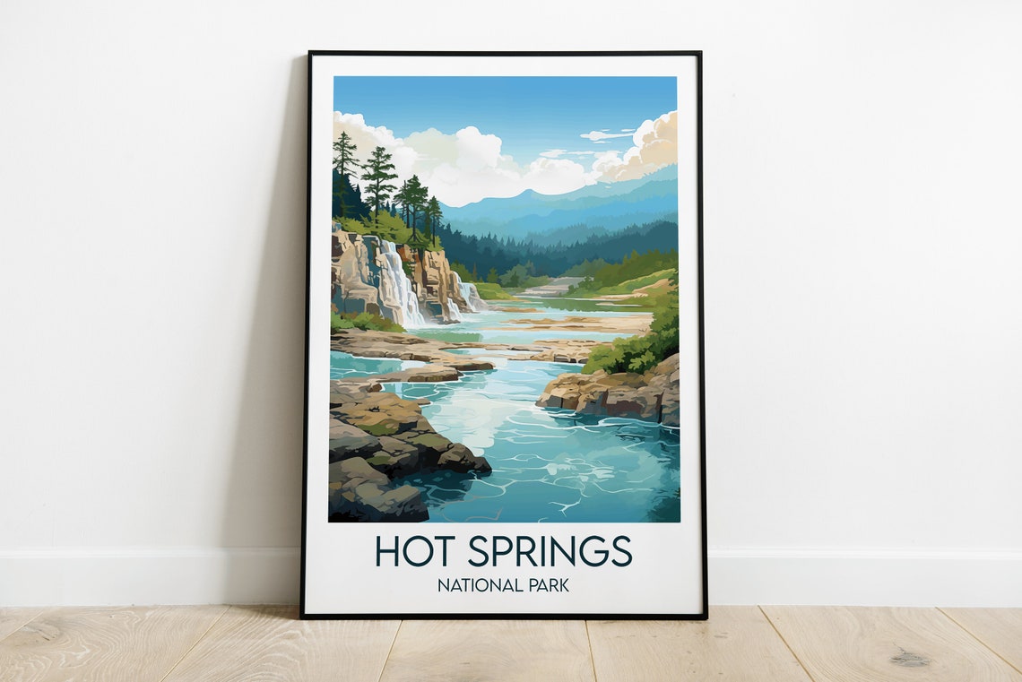 Hot Springs National Park River Waterfall Scenic Art Travel Poster