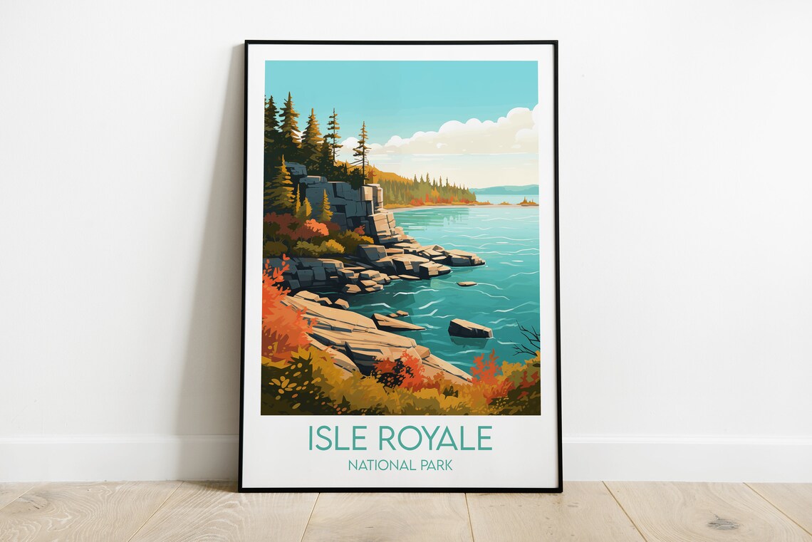 Isle Royale National Park Autumn Coast Vintage Travel Poster