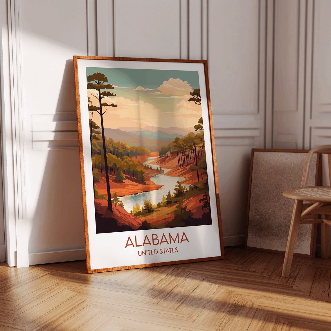 Alabama United States Pine Forest River Hills Scene Travel Poster - Image 2