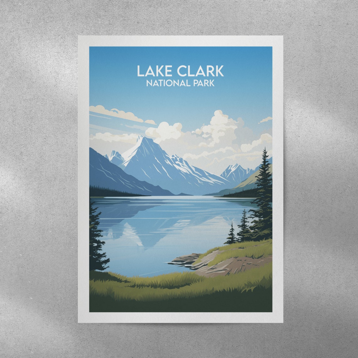 Lake Clark National Park Snowy Peaks Mirror Lake Scenic Poster - Image 2