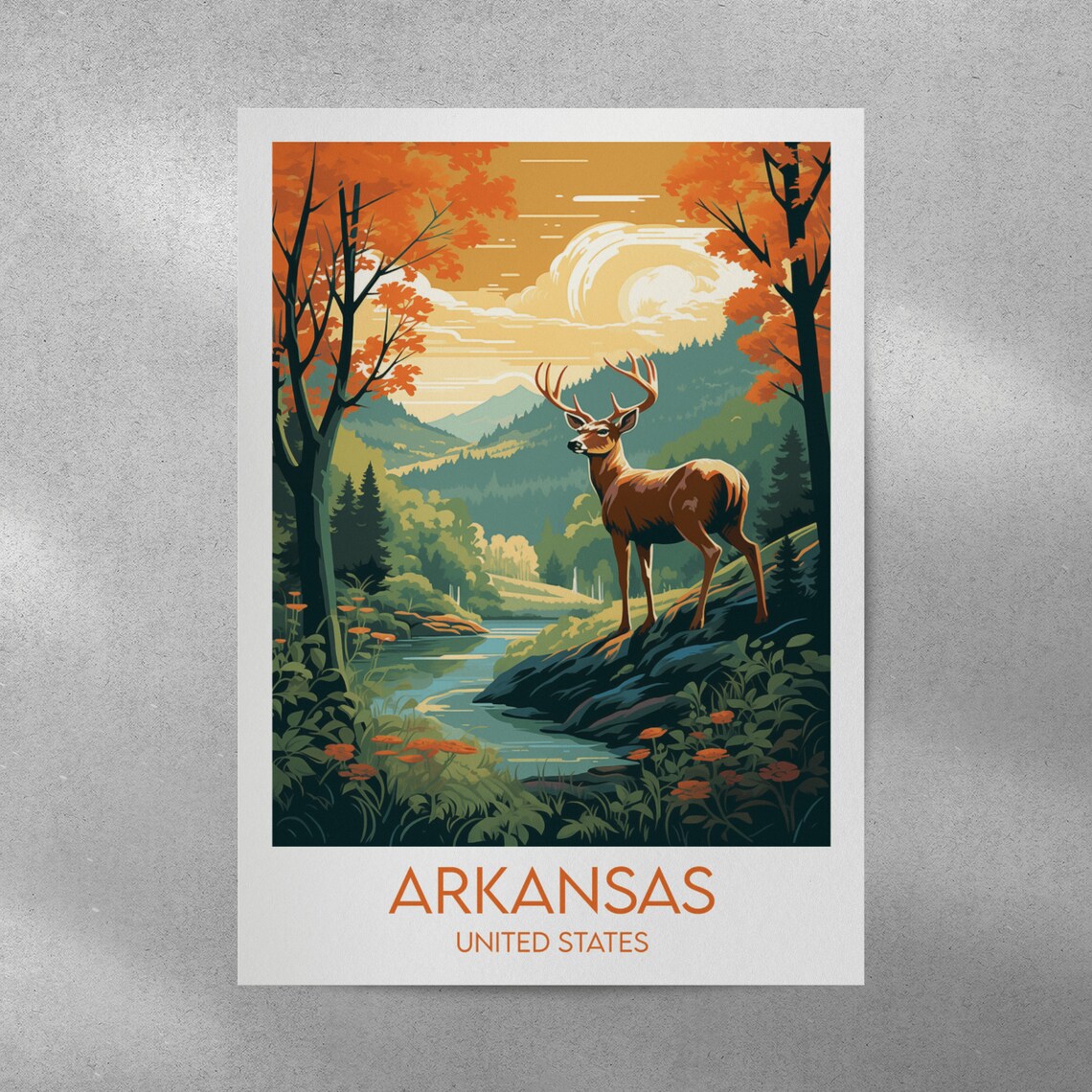 Arkansas United States Whitetail Deer Forest Landscape Travel Poster - Image 3