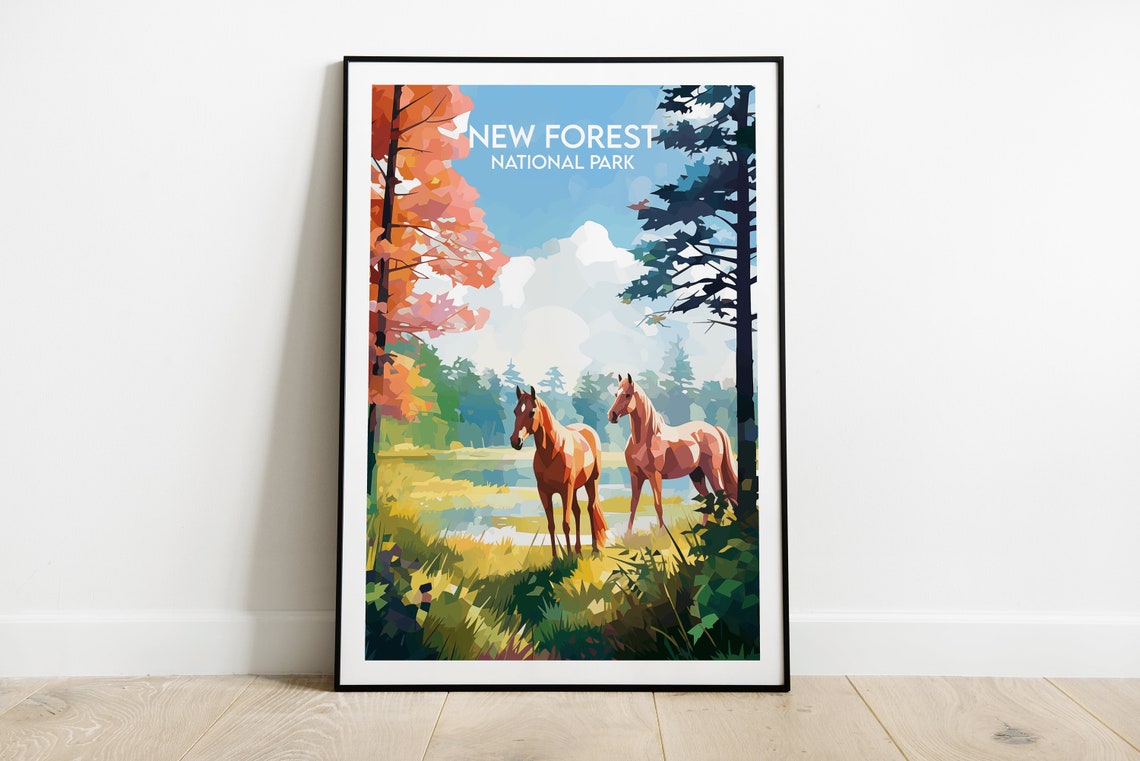 New Forest National Park Horses Meadow England Travel Poster