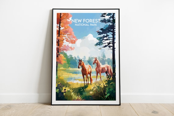 New Forest National Park Horses Meadow England Travel Poster