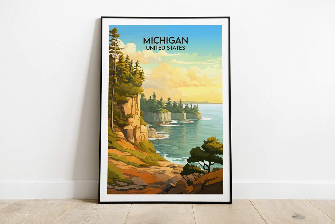 Michigan Travel Poster, Custom Personalised Gift
