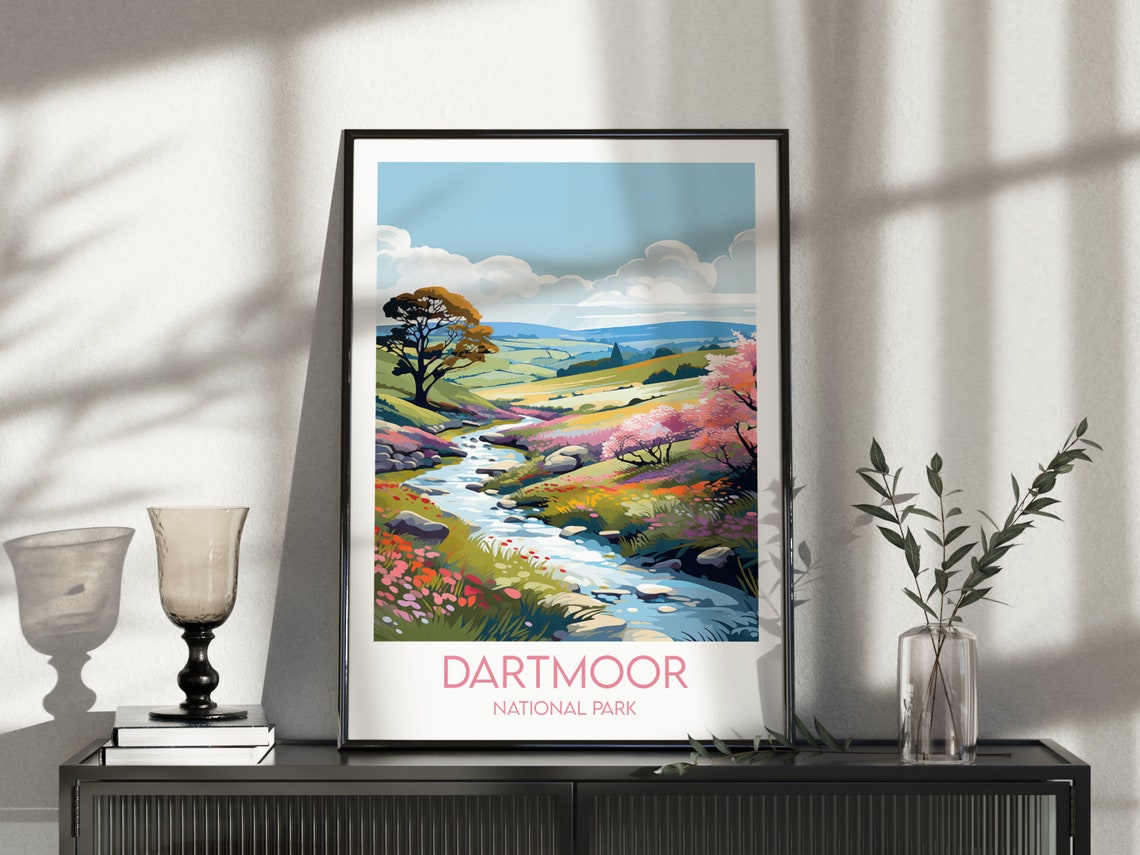 Dartmoor National Park Wildflower Stream Meadow Vintage Travel Poster - Image 3